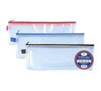 Pencil Case Tuff Bag Zip Wallet Clear Plastic Wallets Zipped Pouch File Pencil Case Folder Water Resistant Reinforced Heavy Duty Mesh Bags (Pencil Case - 3 Pack)