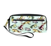 Pencil Case, Watercolor Frogs Pattern Pen Bag Pouch PU Leather Stationery Pouch with Zipper for Boys Girls School & Office Supplies