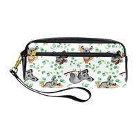 Pencil Case, Watercolor Koalas and Eucalyptus Pen Bag Pouch PU Leather Stationery Pouch with Zipper for Boys Girls School & Office Supplies