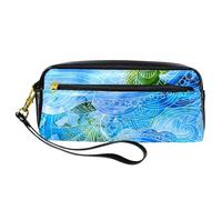 Pencil Case, Watercolor Shell Blue Zen Art Pen Bag Pouch PU Leather Stationery Pouch with Zipper for Boys Girls School & Office Supplies