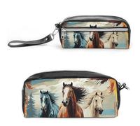 Pencil Case Waterproof Leather Pencil Pouch A Pattern with Horses As A Background Multi-purpose Aesthetic Makeup Bag Cute Pen Bag Large Cosmetic Bag for Office Stationery, Travel