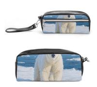 Pencil Case Waterproof Leather Pencil Pouch Arctic Polar Bear Multi-purpose Aesthetic Makeup Bag Cute Pen Bag Large Cosmetic Bag for Office Stationery, Travel