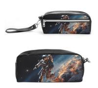 Pencil Case Waterproof Leather Pencil Pouch Astronaut Flying in Space Multi-purpose Aesthetic Makeup Bag Cute Pen Bag Large Cosmetic Bag for Office Stationery, Travel