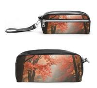 Pencil Case Waterproof Leather Pencil Pouch Autumn Maple Forest Multi-purpose Aesthetic Makeup Bag Cute Pen Bag Large Cosmetic Bag for Office Stationery, Travel