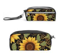 Pencil Case Waterproof Leather Pencil Pouch Beautiful Sunflower Multi-purpose Aesthetic Makeup Bag Cute Pen Bag Large Cosmetic Bag for Office Stationery, Travel