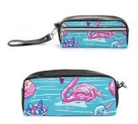 Pencil Case Waterproof Leather Pencil Pouch Blue And Hand Drawn Multi-purpose Aesthetic Makeup Bag Cute Pen Bag Large Cosmetic Bag for Office Stationery, Travel