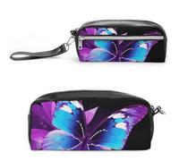 Pencil Case Waterproof Leather Pencil Pouch Blue Purple Butterfly Multi-purpose Aesthetic Makeup Bag Cute Pen Bag Large Cosmetic Bag for Office Stationery, Travel