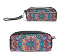 Pencil Case Waterproof Leather Pencil Pouch Bohemian Psychedelic Peacock Mandala Multi-purpose Aesthetic Makeup Bag Cute Pen Bag Large Cosmetic Bag for Office Stationery, Travel