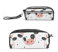 Pencil Case Waterproof Leather Pencil Pouch Cartoon Cow Print Multi-purpose Aesthetic Makeup Bag Cute Pen Bag Large Cosmetic Bag for Office Stationery, Travel