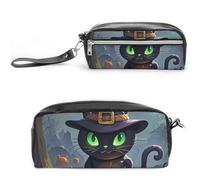 Pencil Case Waterproof Leather Pencil Pouch Cat Halloween Multi-purpose Aesthetic Makeup Bag Cute Pen Bag Large Cosmetic Bag for Office Stationery, Travel