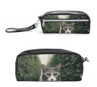 Pencil Case Waterproof Leather Pencil Pouch Cat on The Ground Multi-purpose Aesthetic Makeup Bag Cute Pen Bag Large Cosmetic Bag for Office Stationery, Travel