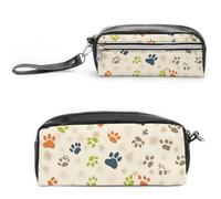 Pencil Case Waterproof Leather Pencil Pouch Cat Or Dog Footprints Multi-purpose Aesthetic Makeup Bag Cute Pen Bag Large Cosmetic Bag for Office Stationery, Travel