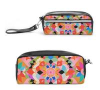 Pencil Case Waterproof Leather Pencil Pouch Colorful Boho Floral Multi-purpose Aesthetic Makeup Bag Cute Pen Bag Large Cosmetic Bag for Office Stationery, Travel