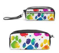 Pencil Case Waterproof Leather Pencil Pouch Colorful Dog Paw Print Multi-purpose Aesthetic Makeup Bag Cute Pen Bag Large Cosmetic Bag for Office Stationery, Travel