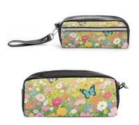 Pencil Case Waterproof Leather Pencil Pouch Colorful Flower Sea World Multi-purpose Aesthetic Makeup Bag Cute Pen Bag Large Cosmetic Bag for Office Stationery, Travel