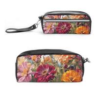 Pencil Case Waterproof Leather Pencil Pouch Colorful Spring Summer Flower Multi-purpose Aesthetic Makeup Bag Cute Pen Bag Large Cosmetic Bag for Office Stationery, Travel