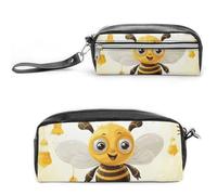 Pencil Case Waterproof Leather Pencil Pouch Cute Bees Honey Multi-purpose Aesthetic Makeup Bag Cute Pen Bag Large Cosmetic Bag for Office Stationery, Travel