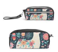 Pencil Case Waterproof Leather Pencil Pouch Cute Llama Floral Multi-purpose Aesthetic Makeup Bag Cute Pen Bag Large Cosmetic Bag for Office Stationery, Travel