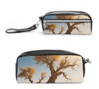 Pencil Case Waterproof Leather Pencil Pouch Desert Poplars Multi-purpose Aesthetic Makeup Bag Cute Pen Bag Large Cosmetic Bag for Office Stationery, Travel