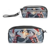 Pencil Case Waterproof Leather Pencil Pouch Embracing Penguins Multi-purpose Aesthetic Makeup Bag Cute Pen Bag Large Cosmetic Bag for Office Stationery, Travel