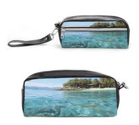 Pencil Case Waterproof Leather Pencil Pouch Fiji Island And Clear Sea Multi-purpose Aesthetic Makeup Bag Cute Pen Bag Large Cosmetic Bag for Office Stationery, Travel