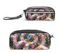 Pencil Case Waterproof Leather Pencil Pouch Flower Maze Multi-purpose Aesthetic Makeup Bag Cute Pen Bag Large Cosmetic Bag for Office Stationery, Travel