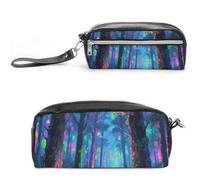 Pencil Case Waterproof Leather Pencil Pouch Fluorescent Forest Multi-purpose Aesthetic Makeup Bag Cute Pen Bag Large Cosmetic Bag for Office Stationery, Travel