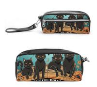 Pencil Case Waterproof Leather Pencil Pouch Four Black Cats Lying on The Piano Keyboard Multi-purpose Aesthetic Makeup Bag Cute Pen Bag Large Cosmetic Bag for Office Stationery, Travel