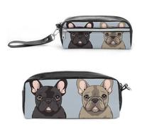 Pencil Case Waterproof Leather Pencil Pouch French Bulldog Multi-purpose Aesthetic Makeup Bag Cute Pen Bag Large Cosmetic Bag for Office Stationery, Travel