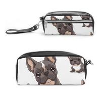 Pencil Case Waterproof Leather Pencil Pouch French Bulldog Multi-purpose Aesthetic Makeup Bag Cute Pen Bag Large Cosmetic Bag for Office Stationery, Travel