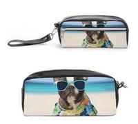 Pencil Case Waterproof Leather Pencil Pouch French Bulldog Summer Multi-purpose Aesthetic Makeup Bag Cute Pen Bag Large Cosmetic Bag for Office Stationery, Travel