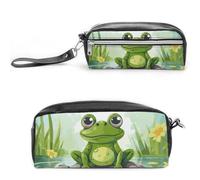 Pencil Case Waterproof Leather Pencil Pouch Frog in A Pond Multi-purpose Aesthetic Makeup Bag Cute Pen Bag Large Cosmetic Bag for Office Stationery, Travel