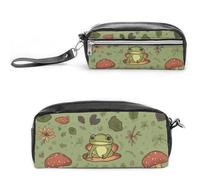 Pencil Case Waterproof Leather Pencil Pouch Frogs And Mushrooms Multi-purpose Aesthetic Makeup Bag Cute Pen Bag Large Cosmetic Bag for Office Stationery, Travel