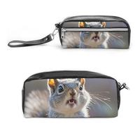Pencil Case Waterproof Leather Pencil Pouch Funny Cute Squirrel Multi-purpose Aesthetic Makeup Bag Cute Pen Bag Large Cosmetic Bag for Office Stationery, Travel