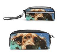 Pencil Case Waterproof Leather Pencil Pouch Funny Swimming Dog Multi-purpose Aesthetic Makeup Bag Cute Pen Bag Large Cosmetic Bag for Office Stationery, Travel