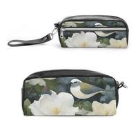 Pencil Case Waterproof Leather Pencil Pouch Gardenia Flowers Birds Multi-purpose Aesthetic Makeup Bag Cute Pen Bag Large Cosmetic Bag for Office Stationery, Travel