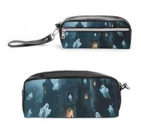 Pencil Case Waterproof Leather Pencil Pouch Ghost Castle Multi-purpose Aesthetic Makeup Bag Cute Pen Bag Large Cosmetic Bag for Office Stationery, Travel