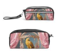 Pencil Case Waterproof Leather Pencil Pouch Golden Parrot in Cage Multi-purpose Aesthetic Makeup Bag Cute Pen Bag Large Cosmetic Bag for Office Stationery, Travel