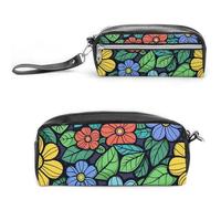 Pencil Case Waterproof Leather Pencil Pouch Green Leaves Graffiti Art Multi-purpose Aesthetic Makeup Bag Cute Pen Bag Large Cosmetic Bag for Office Stationery, Travel