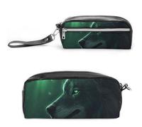 Pencil Case Waterproof Leather Pencil Pouch Green Wolf Multi-purpose Aesthetic Makeup Bag Cute Pen Bag Large Cosmetic Bag for Office Stationery, Travel