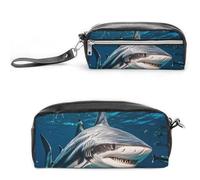 Pencil Case Waterproof Leather Pencil Pouch Hammerhead Shark Scans The Ocean Multi-purpose Aesthetic Makeup Bag Cute Pen Bag Large Cosmetic Bag for Office Stationery, Travel