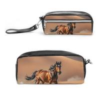 Pencil Case Waterproof Leather Pencil Pouch Horses Running in Desert Storm Multi-purpose Aesthetic Makeup Bag Cute Pen Bag Large Cosmetic Bag for Office Stationery, Travel