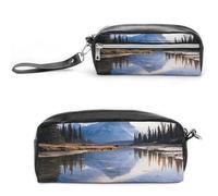 Pencil Case Waterproof Leather Pencil Pouch Magnificent View in Banff Multi-purpose Aesthetic Makeup Bag Cute Pen Bag Large Cosmetic Bag for Office Stationery, Travel