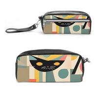Pencil Case Waterproof Leather Pencil Pouch Mid-Century Modern Art Cat Multi-purpose Aesthetic Makeup Bag Cute Pen Bag Large Cosmetic Bag for Office Stationery, Travel