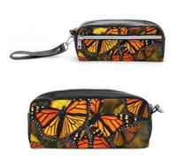Pencil Case Waterproof Leather Pencil Pouch Monarch Butterflies Multi-purpose Aesthetic Makeup Bag Cute Pen Bag Large Cosmetic Bag for Office Stationery, Travel