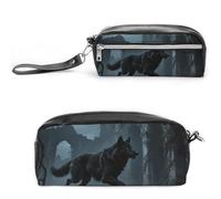 Pencil Case Waterproof Leather Pencil Pouch Moon Wolf Theme Multi-purpose Aesthetic Makeup Bag Cute Pen Bag Large Cosmetic Bag for Office Stationery, Travel