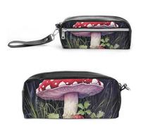 Pencil Case Waterproof Leather Pencil Pouch Mushrooms in The Grass Multi-purpose Aesthetic Makeup Bag Cute Pen Bag Large Cosmetic Bag for Office Stationery, Travel