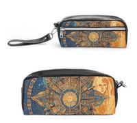 Pencil Case Waterproof Leather Pencil Pouch Mystic Tarot Card Sun And Moon Face Multi-purpose Aesthetic Makeup Bag Cute Pen Bag Large Cosmetic Bag for Office Stationery, Travel