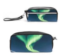 Pencil Case Waterproof Leather Pencil Pouch Northern Lights Polar Bear Multi-purpose Aesthetic Makeup Bag Cute Pen Bag Large Cosmetic Bag for Office Stationery, Travel