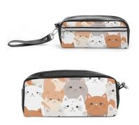 Pencil Case Waterproof Leather Pencil Pouch Orange Cats Multi-purpose Aesthetic Makeup Bag Cute Pen Bag Large Cosmetic Bag for Office Stationery, Travel